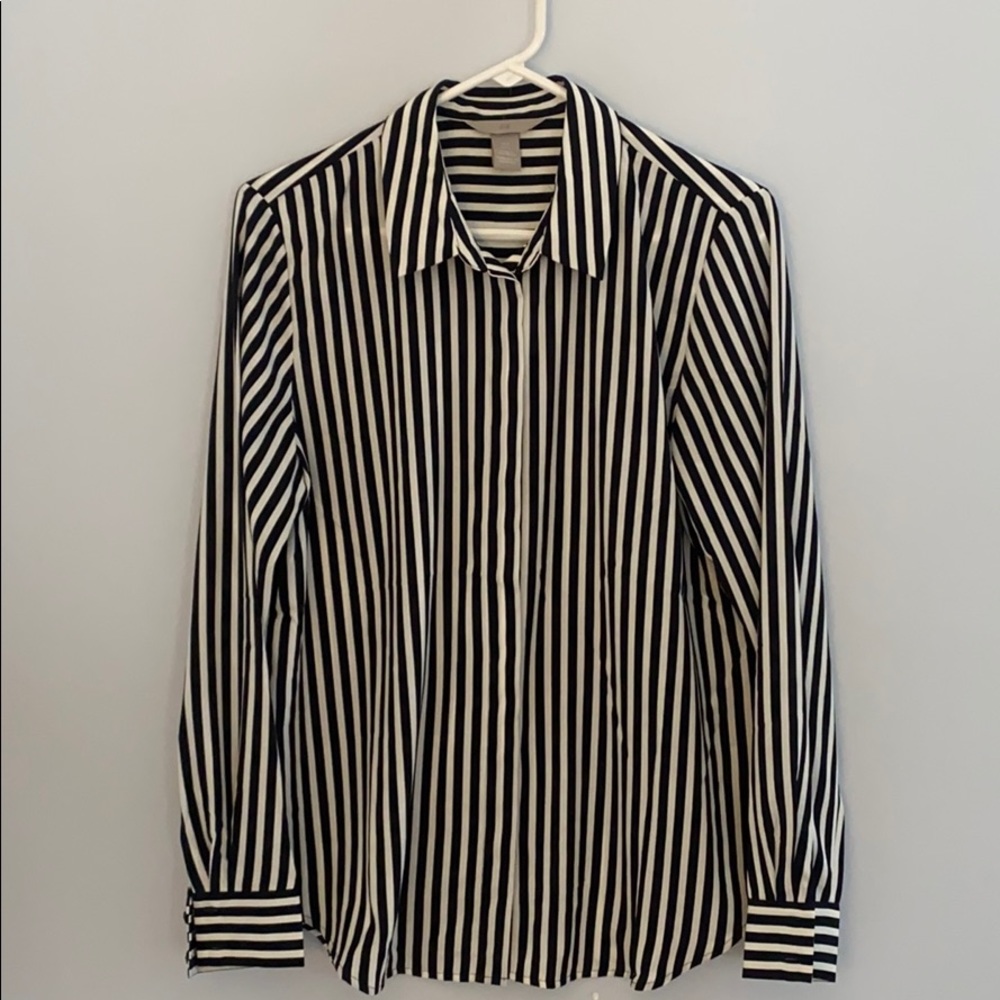 H&M blouse with black and white stripes